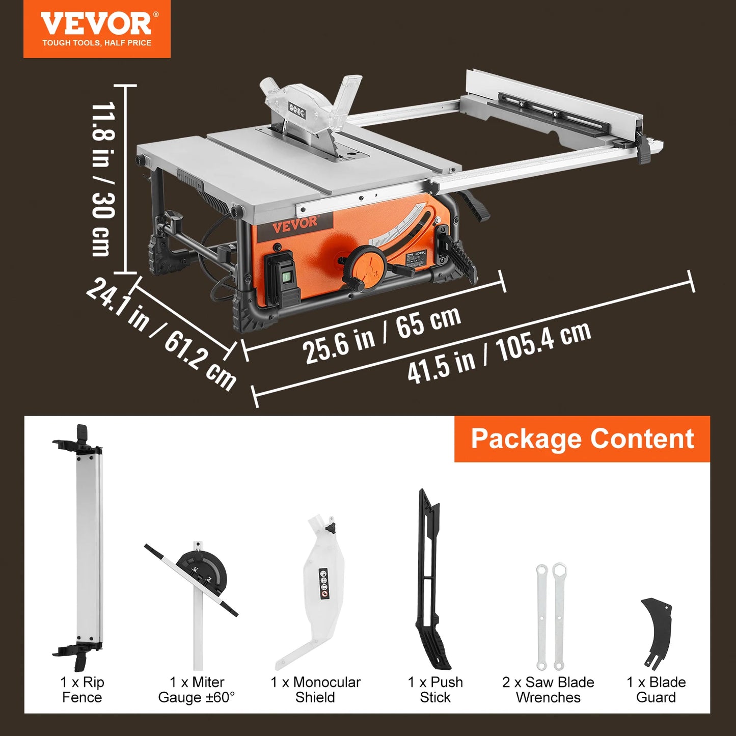 VEVOR Jobsite Table Saw 15 Amp Portable Compact DIY Woodworking
