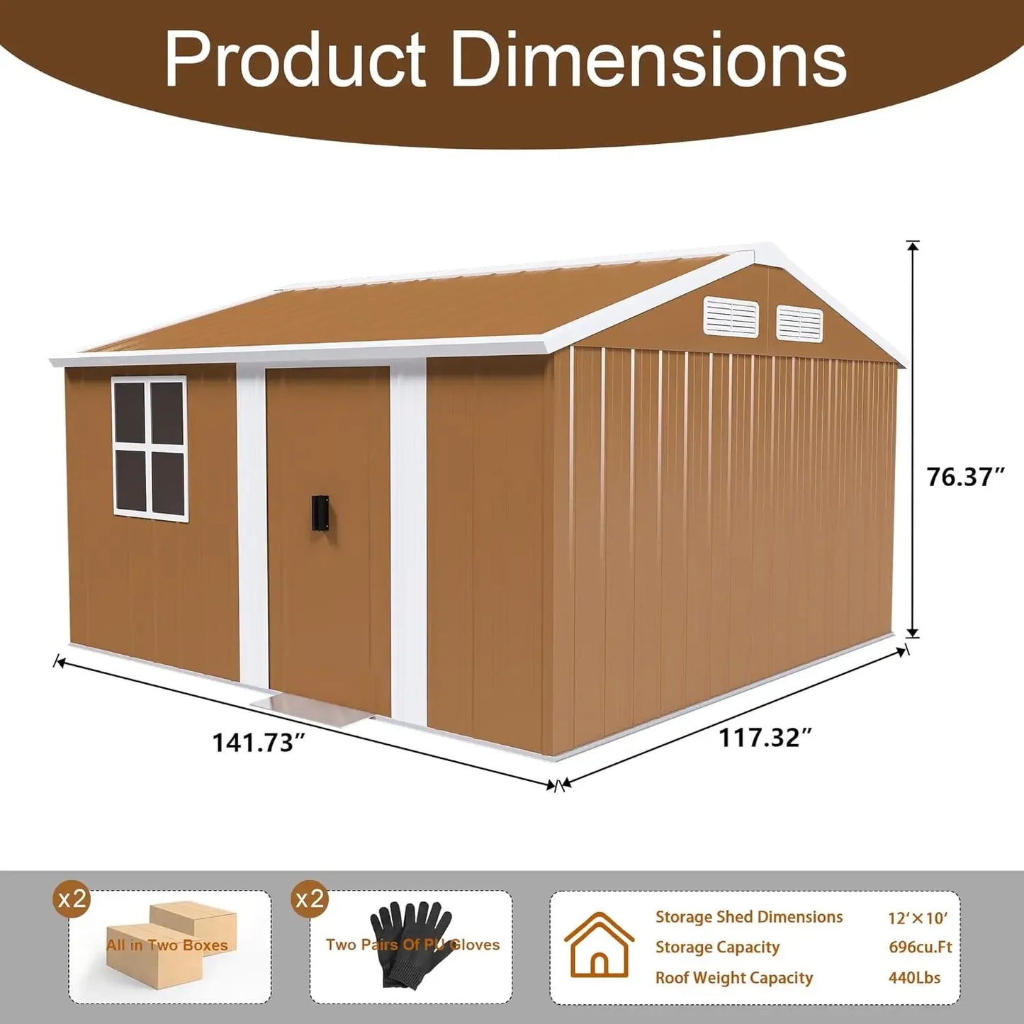 Metal Outdoor Storage Shed With Windows Doors And Ventilation