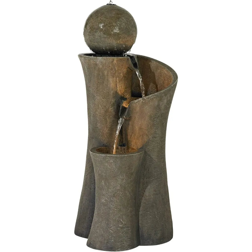 Modern Sphere Curve Zen Outdoor Floor Bubbler Water Fountain 39 1/2" High with LED Light Cascading for Garden Patio Yard Deck Ho
