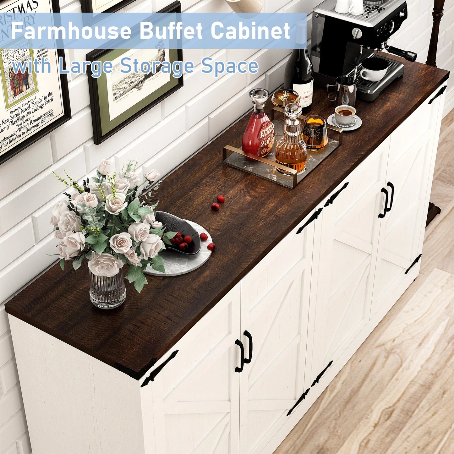 QiaoShiRen Sideboard Buffet Cabinet With Storage Modern Farmhouse