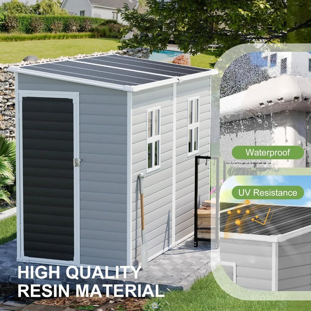 Resin Outdoor Storage Shed Waterproof With Floor Lockable Door Two Windows