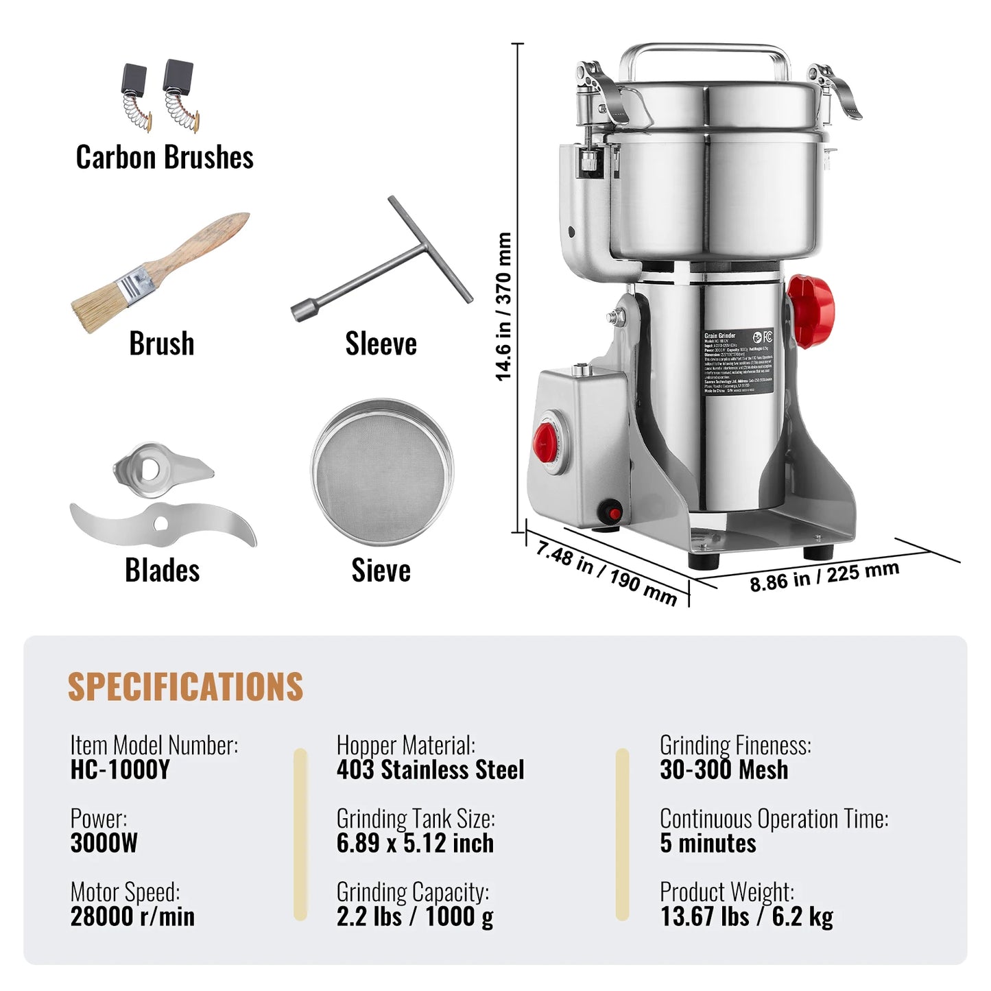 VEVOR Electric Grain Mill Grinder for Dry Herbs and Spices
