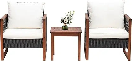 Modern Rattan Patio Furniture Set With Acacia Wood Frame