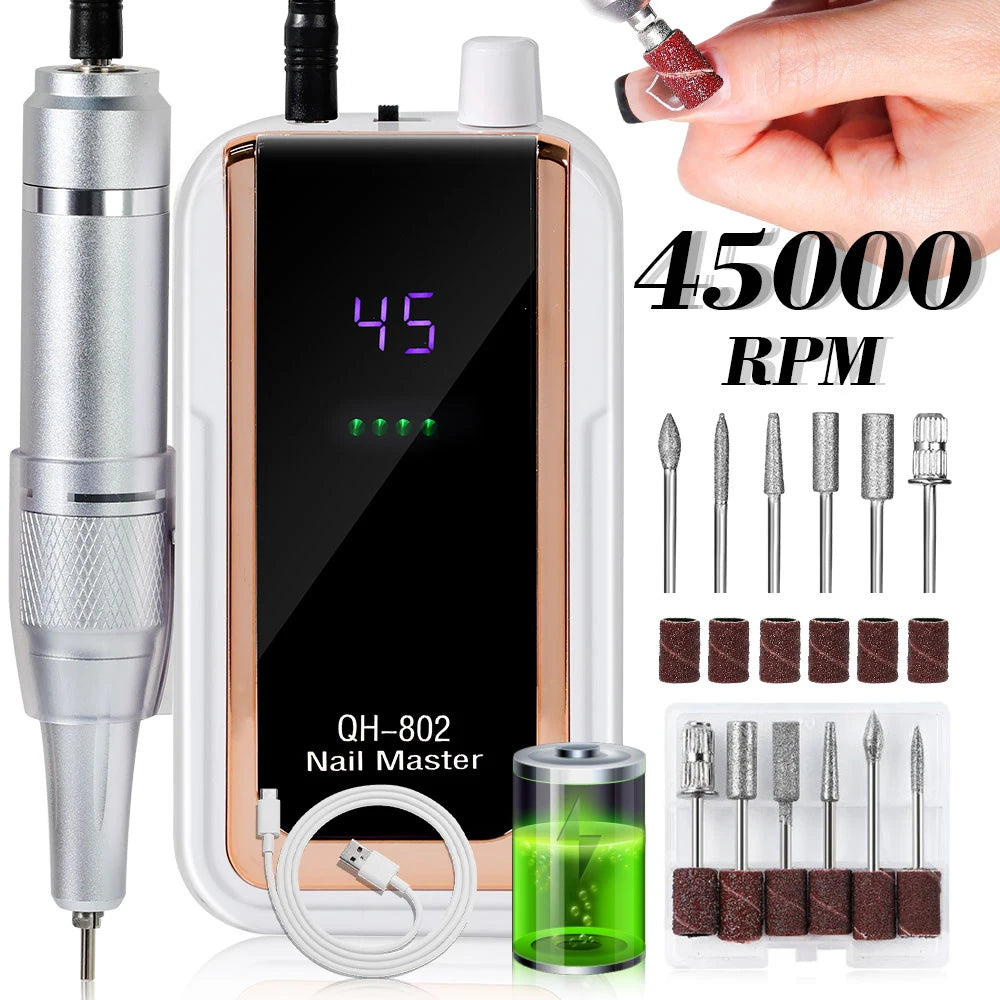 Rechargeable Portable Electric Nail Drill Kit For Polishing And Removing