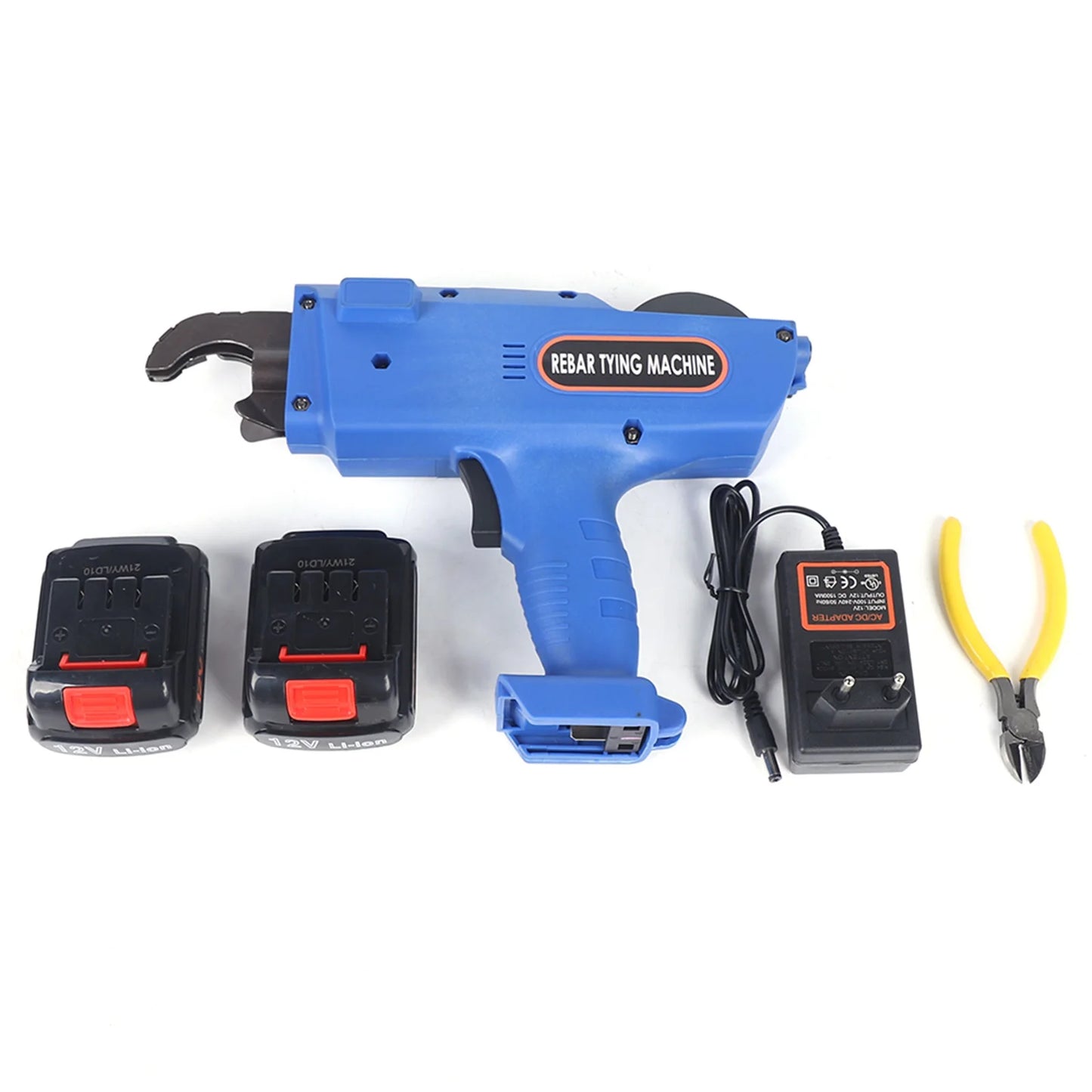 8mm-34mm Tier Tying Machine  w/Pliers + 2 x Batteries Automatic Rebar Tier Tying Machine Electric Reinforcing Rebar Tier Gun