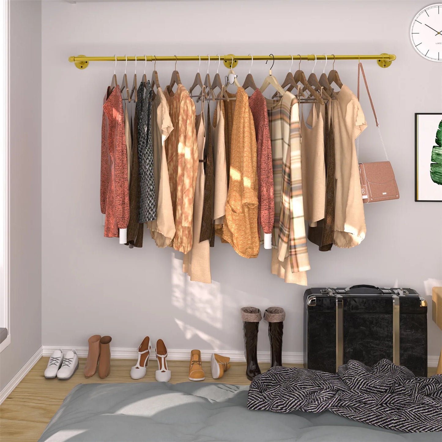 NONEM Industrial Pipe Wall Mounted Clothing Rack Heavy Duty Garment Organizer