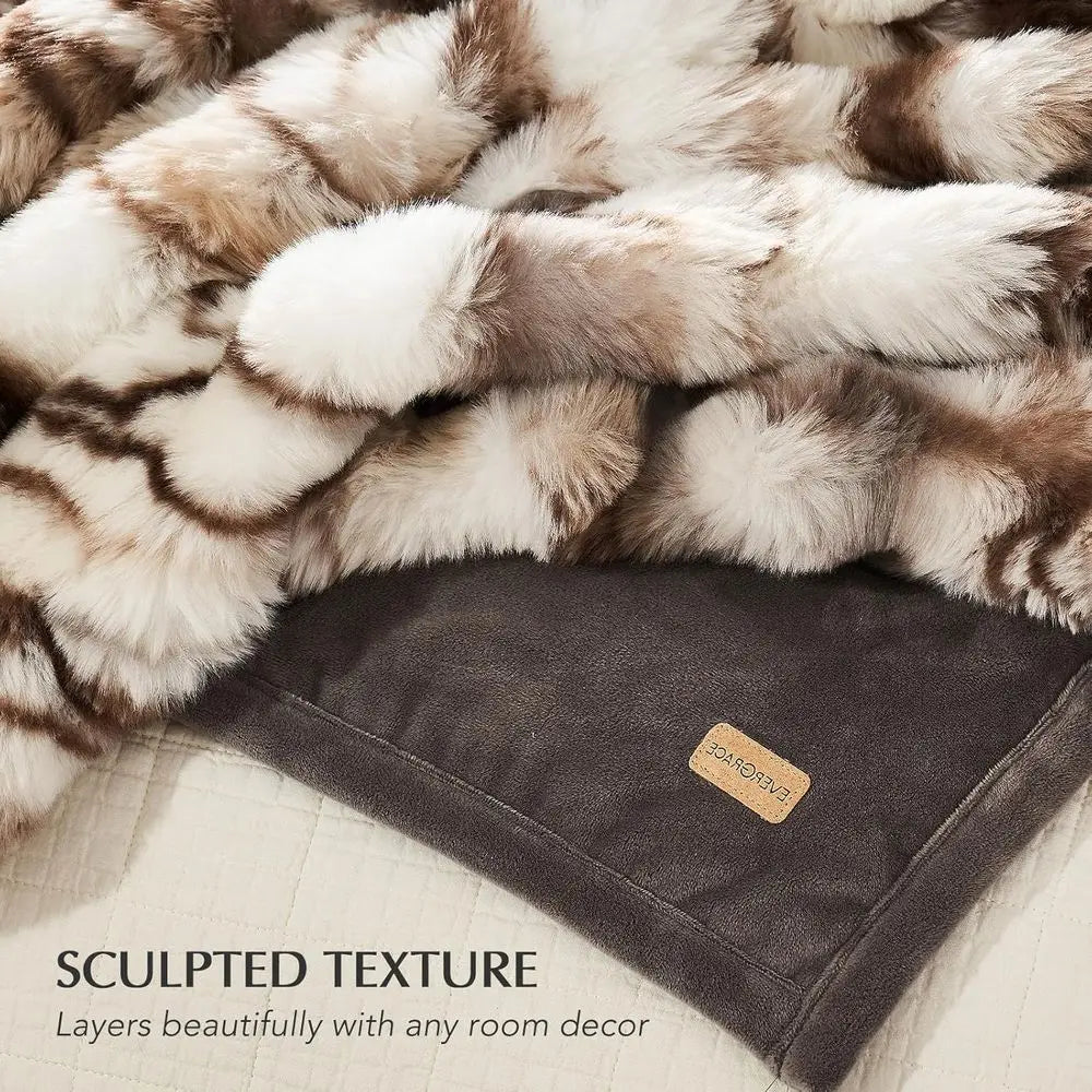 Luxurious Faux Rabbit Fur Blanket Throw for Bed or Couch