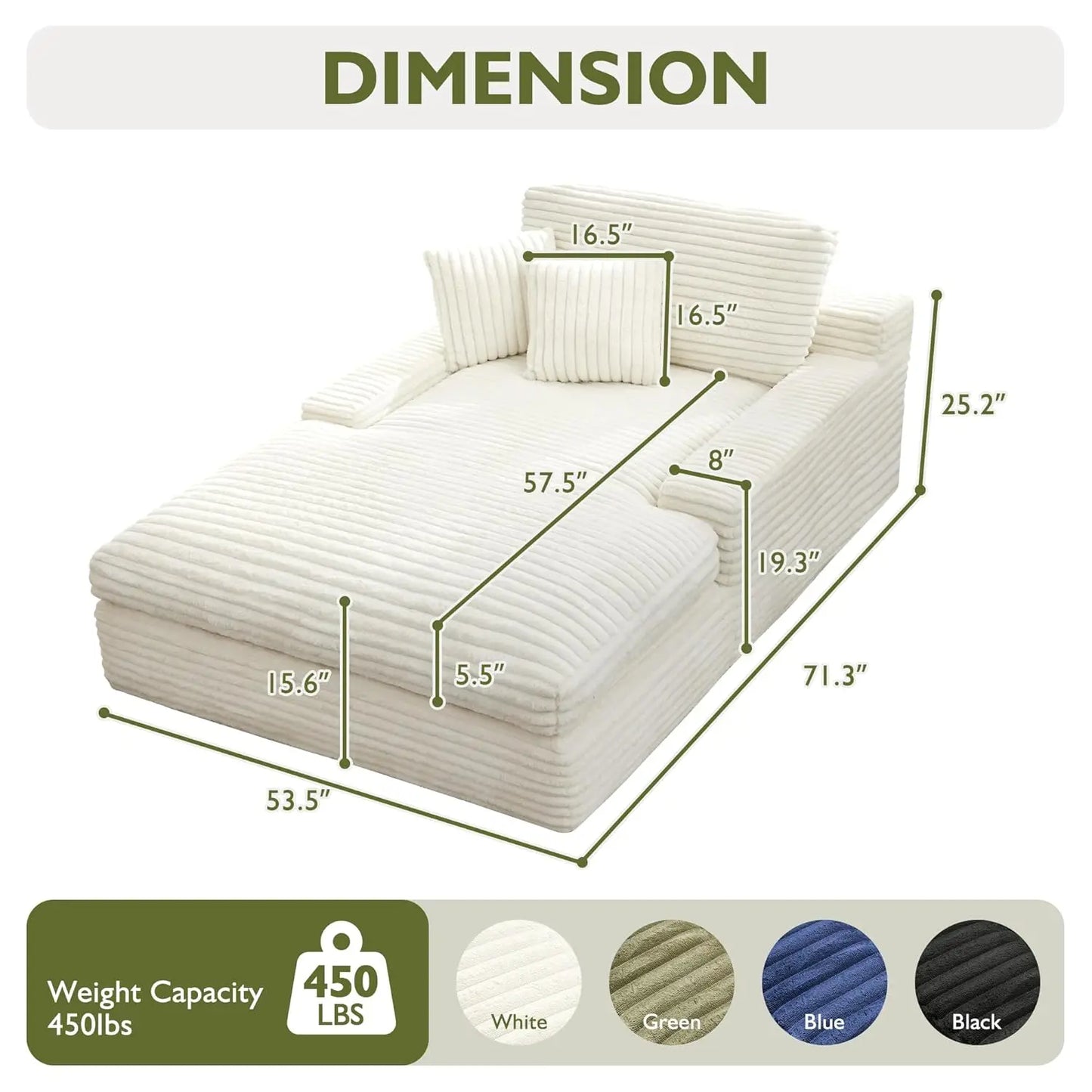 Upholstered Chaise Lounge Sleeper Sofa Corduroy Convertible Bed