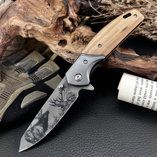 DIY Supplies Pocket Folding Knife 5Cr13Mov Olive Wood Handle EDC