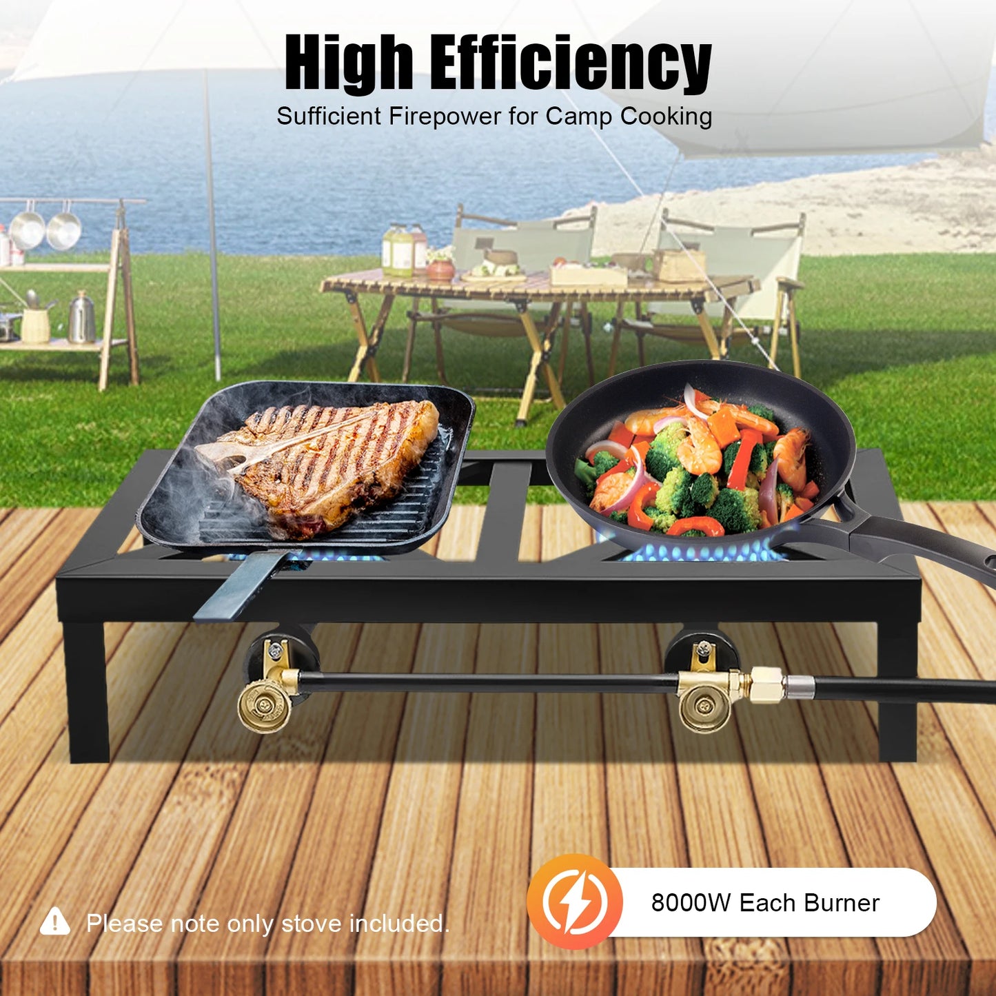 Portable Double Burner Gas Stove With Adjustable Regulator Hose