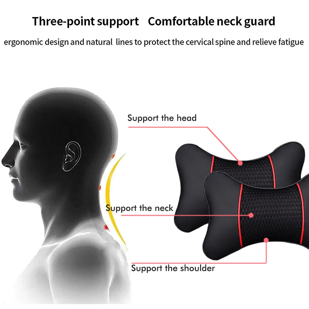 NONEF PU Leather Car Headrest Cushions 2 Pack Ergonomic Neck Support