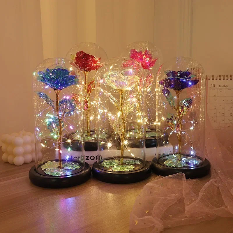 NONECN LED Artificial Glass Flower Eternal Rose Gift For Women