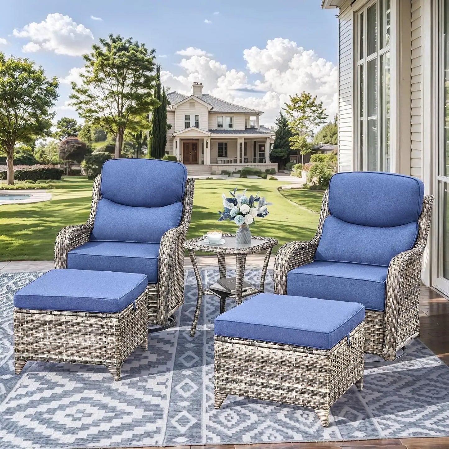 Wicker Outdoor Patio Furniture Set With Deep Seat Swivel Chairs