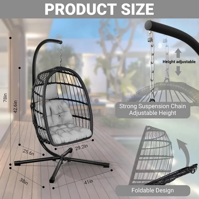 Egg Chair With Stand Patio Rattan Wicker Hammock Chair