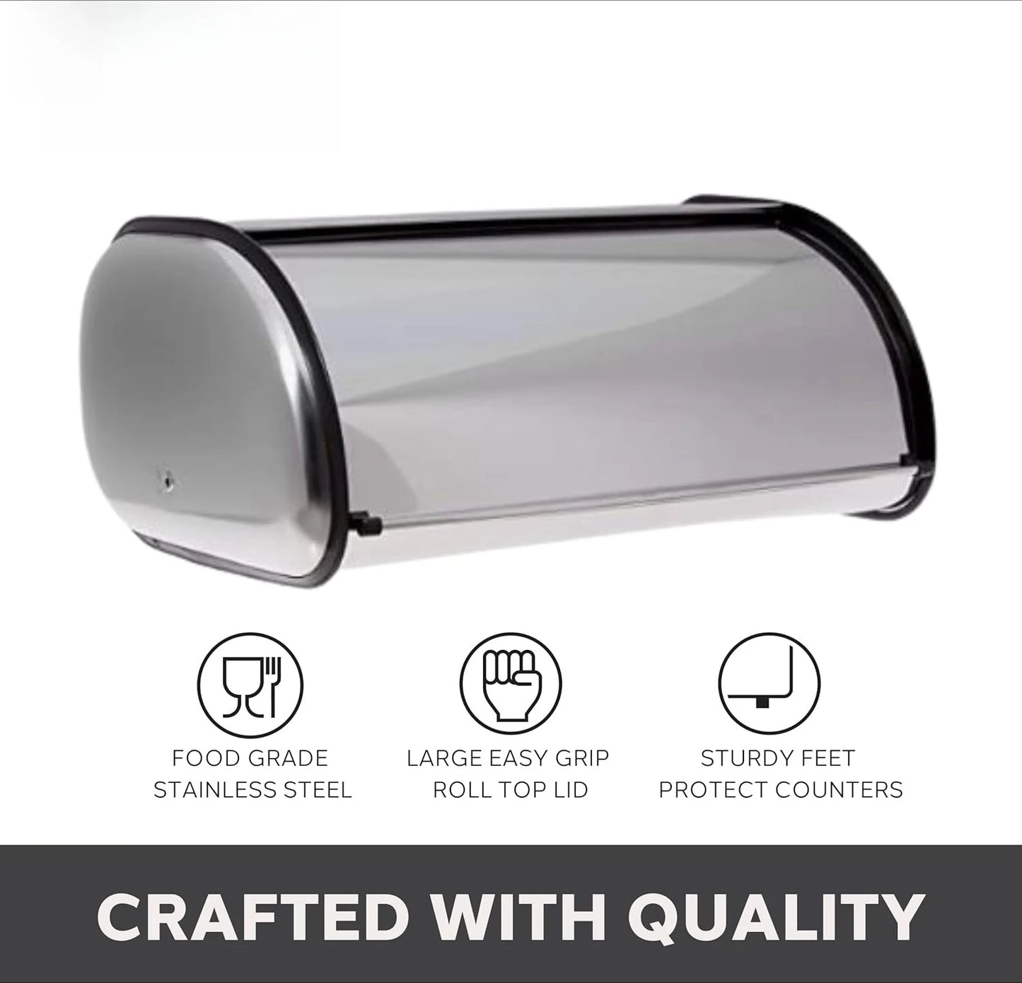Stainless Steel Roll-Top Bread Box – Sleek Countertop Storage with Secure Lid | Spacious Interior Holds Multiple Loaves, Bagels