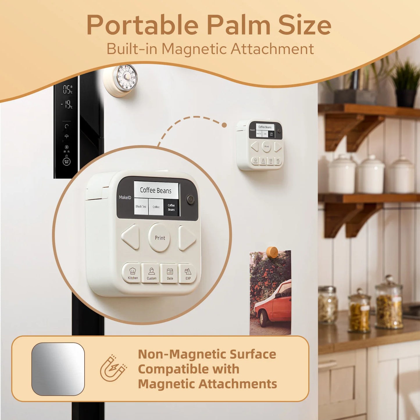 Makeid Label Maker Machine with Tape, S1 Pro Bluetooth LCD Display Labeler, One-Click Quick Print Inkless Magnetic Label Printer
