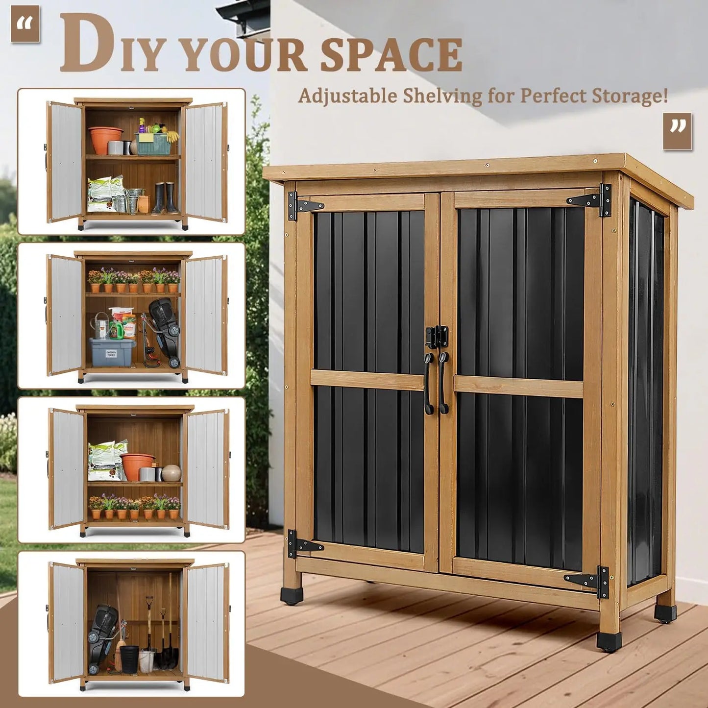 PetsCosset Outdoor Storage Shed Garden Storage Cabinet With Waterproof Roof