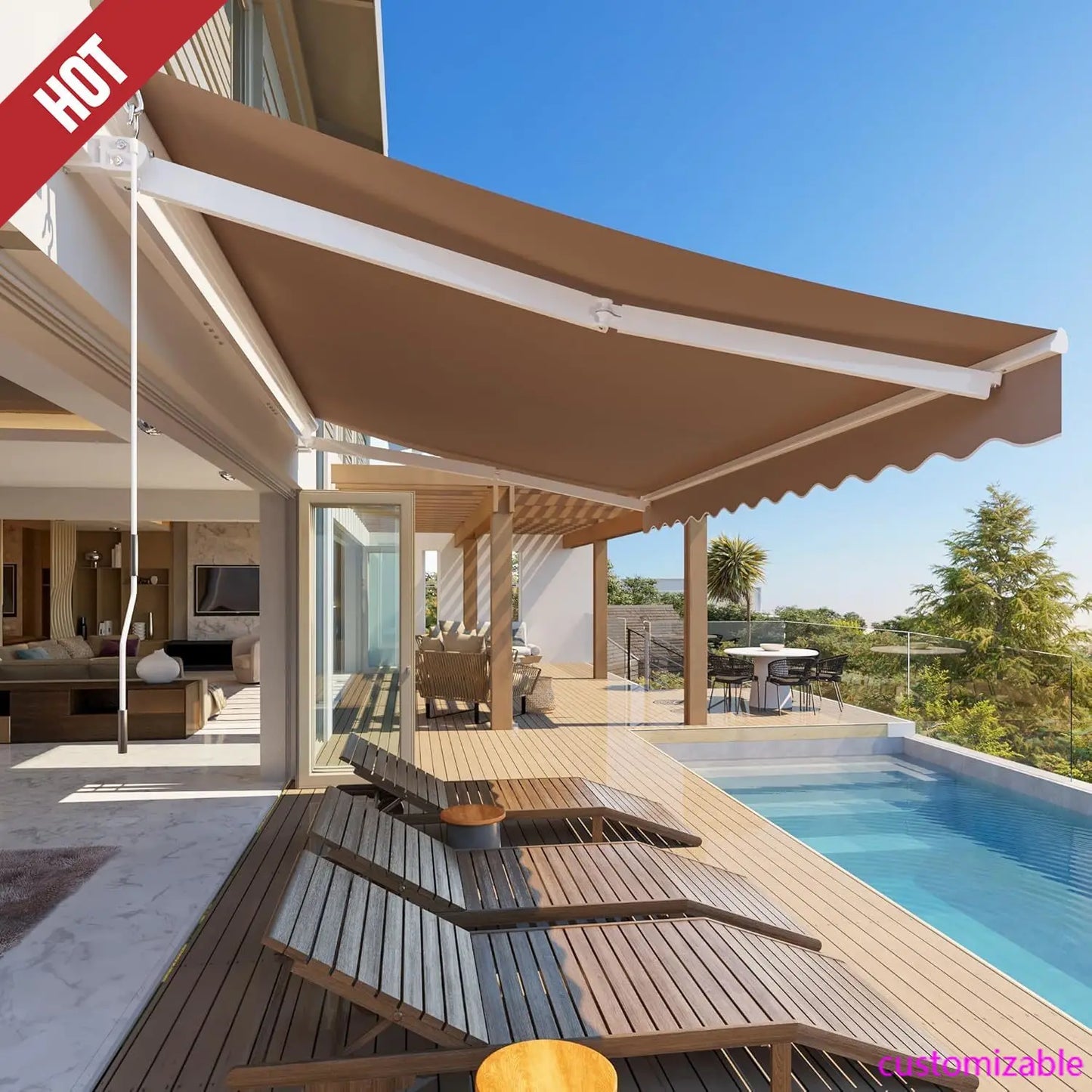XMSJ Retractable Awning Sun Shade Shelter For Outdoor Patios