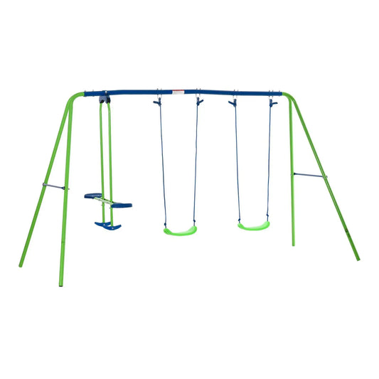 Heavy Duty Outdoor Swing Set with Adjustable Height Metal Frame