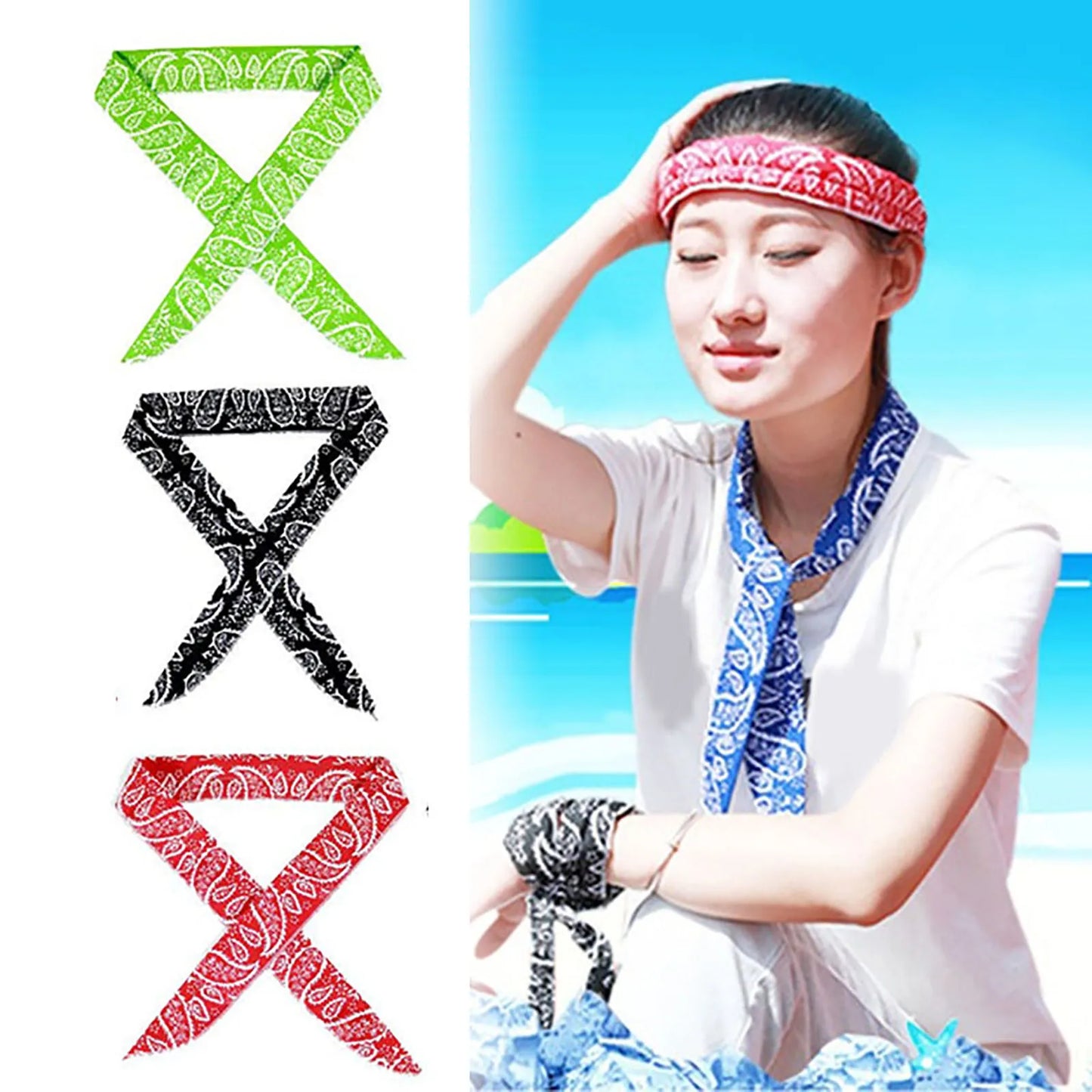 5 Pcs Cool Scarf Neck Wrap Cooling Bandana Scarf Instant Cooling Chill Ice Sports Towel Wristband for All Outdoor Activities