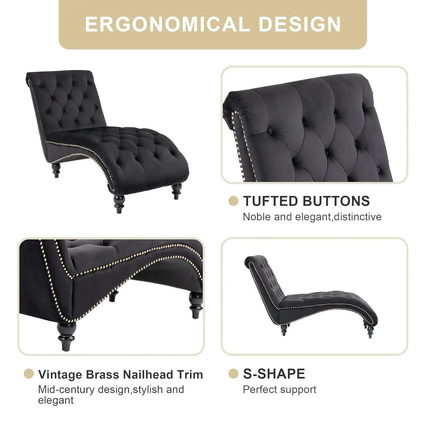 Armless Velvet Chaise Lounge Chair With Pillow Button Tufted