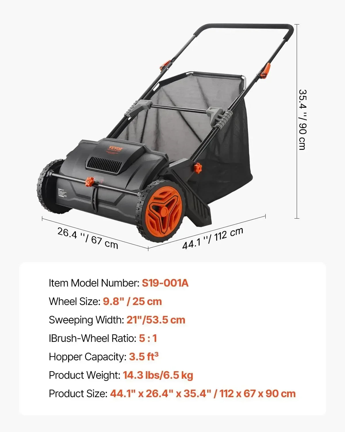 Push Lawn Sweeper With Large Capacity Leaf And Grass Collection