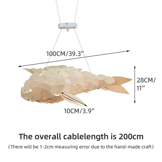 Vrygle Fish Shaped Wood Ceiling Pendant Lamp Hand Woven