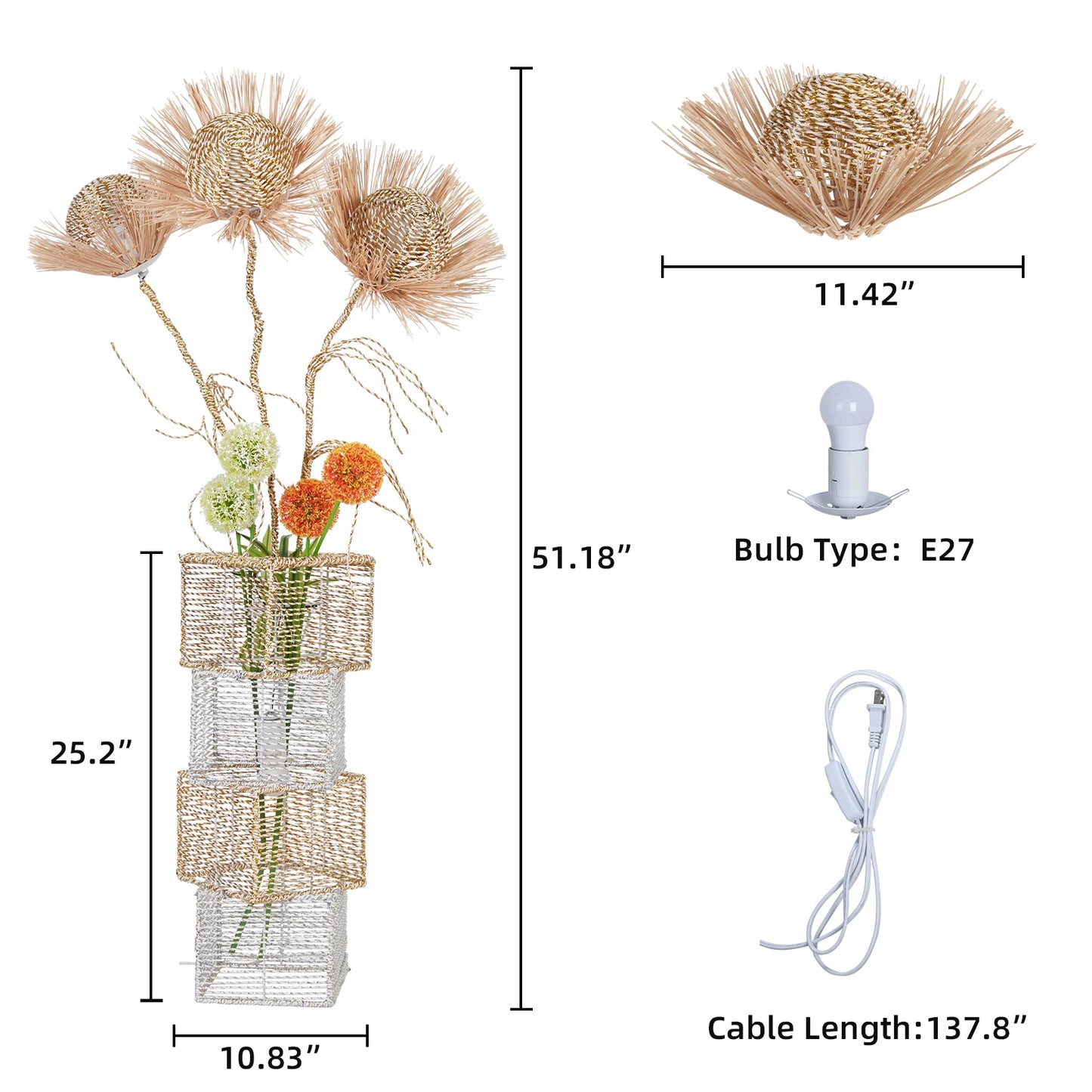 Rattan Floor Lamp Dimmable LED Standing Light For Living Room