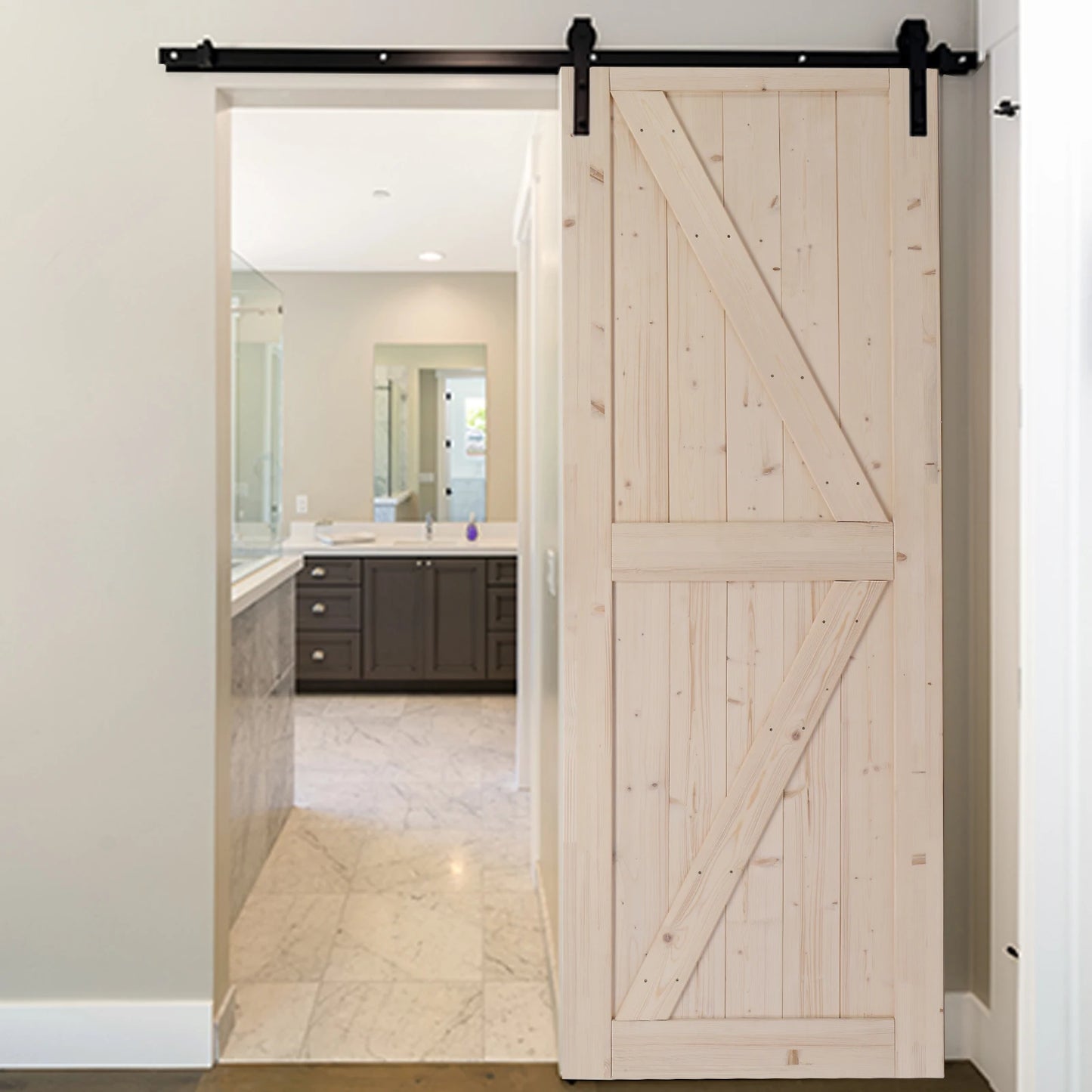 Unfinished Sliding Barn Door With K Frame In Spruce Wood
