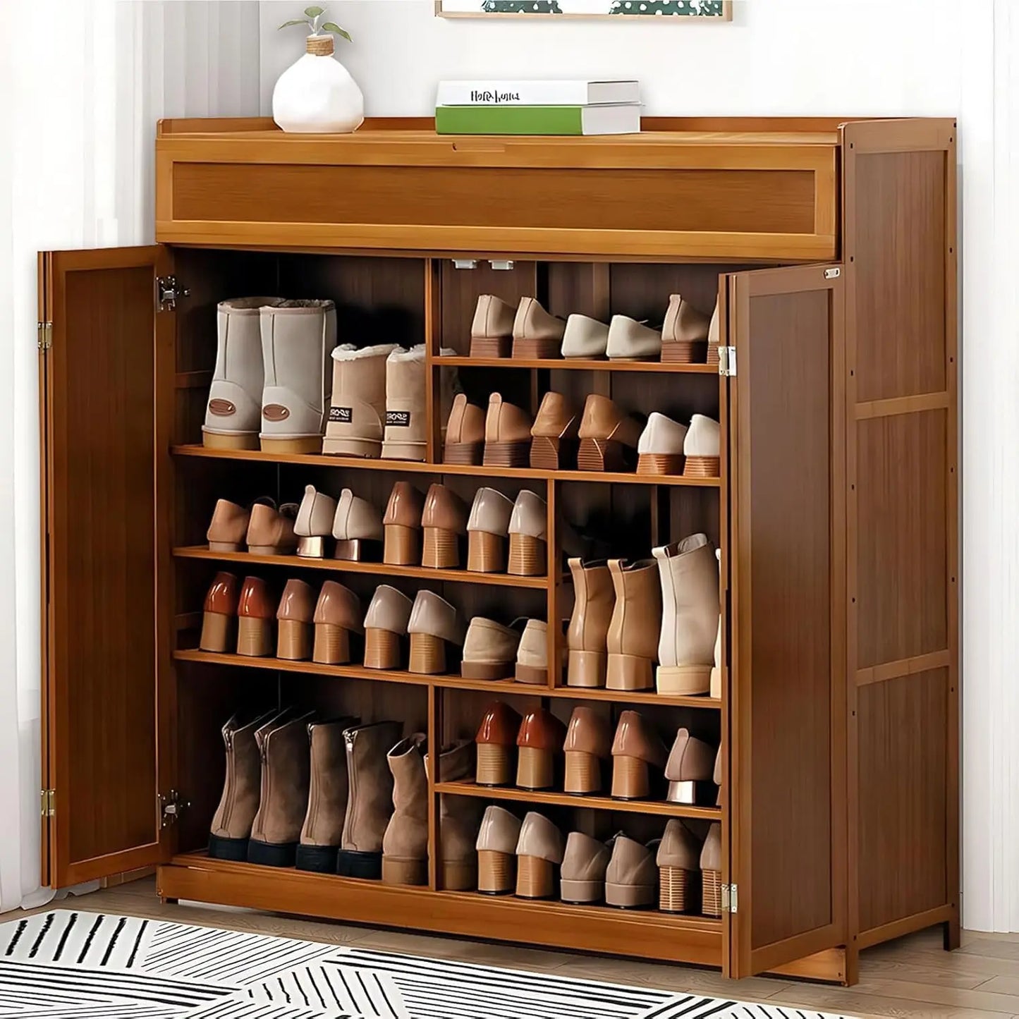 Freesta 8 Tier Bamboo Shoe Cabinet For Entryway Storage