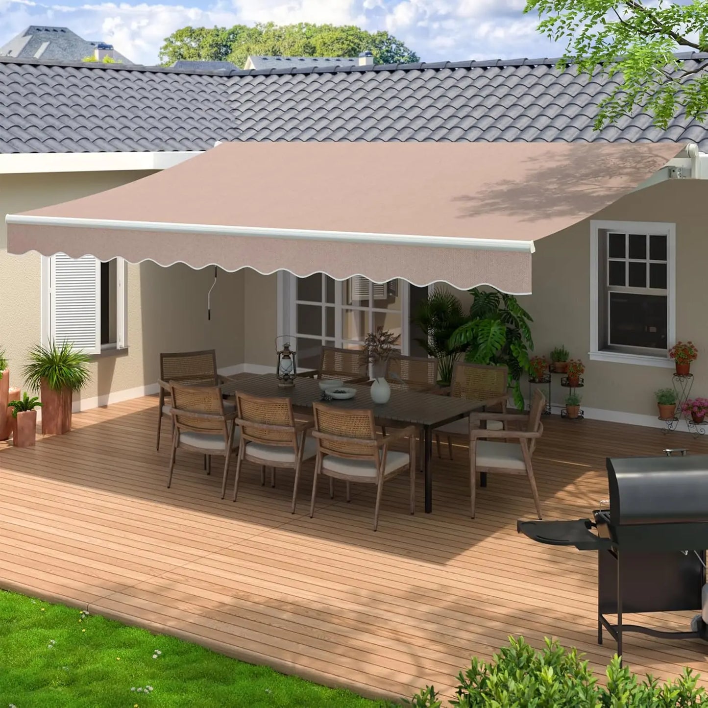 XMSJ Retractable Awning Sun Shade Shelter For Outdoor Patios
