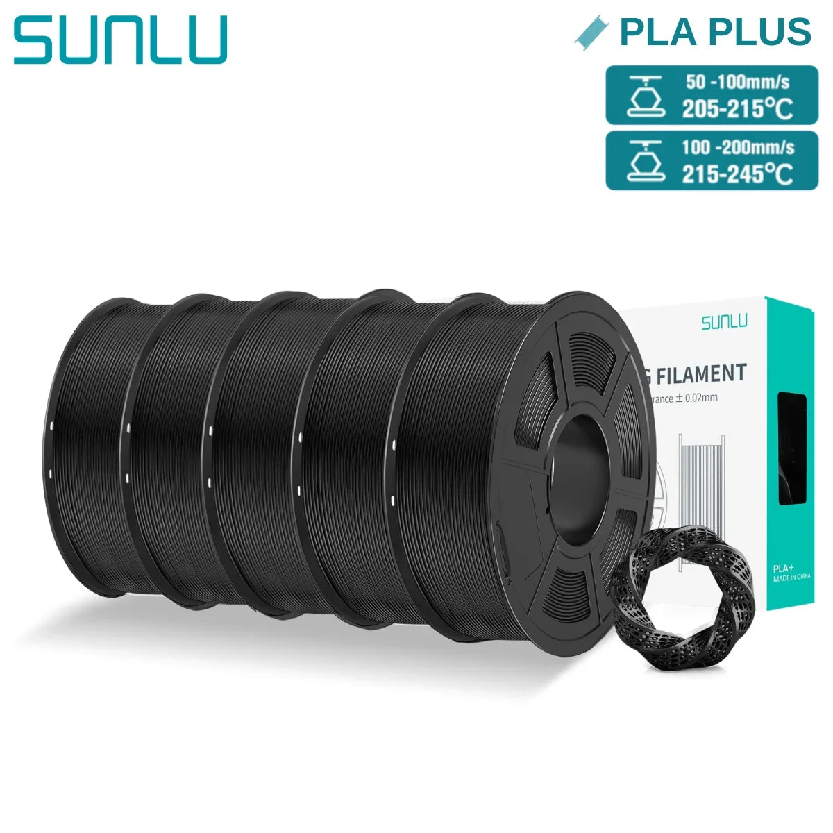SUNLU 5KG PLA/ PLA Plus Filaments 5 Rolls 3D Filament 1KG/roll 1.75mm 100% Filament Lines Up Neatly For 3D Printing From EU US