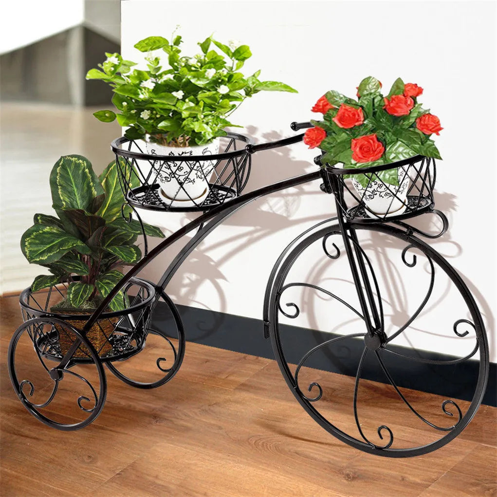 3-Tier Wrought Iron Bicycle Plant Stand for Indoor Outdoor Decor