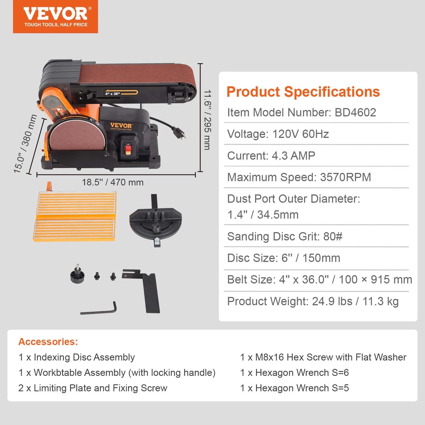 SucceBuy Belt Disc Sander Combo With 5A Induction Motor Woodworking Grinder