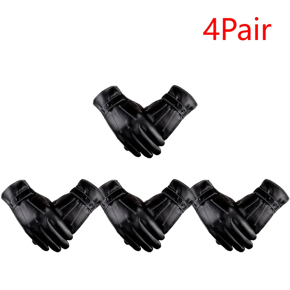 Shunmaii Men's Cycling Warm PU Leather Riding Gloves