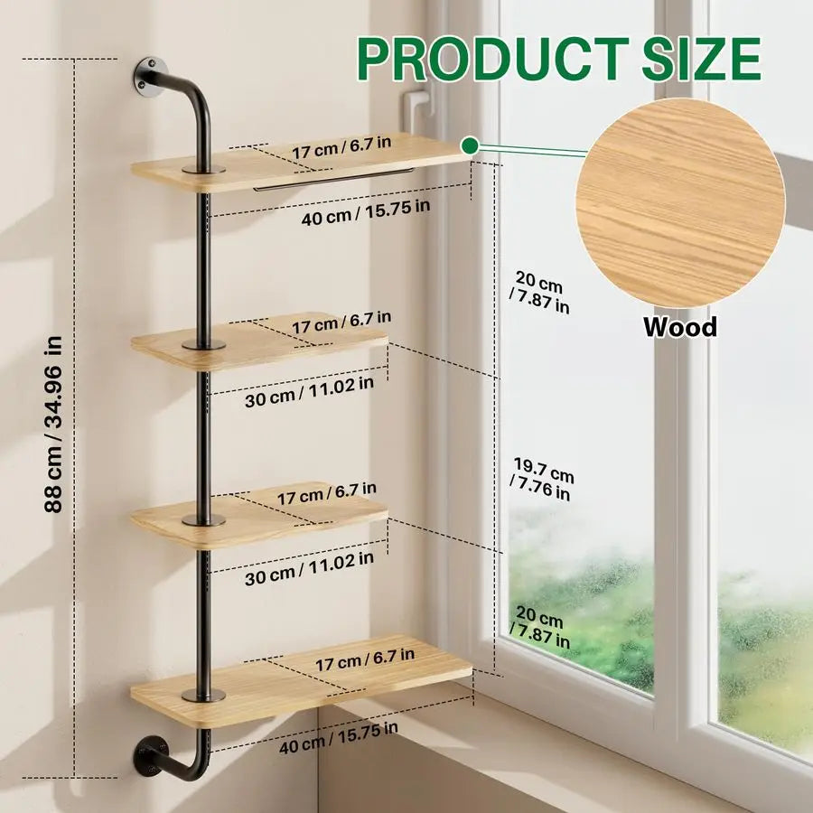 Rotating Window Plant Shelf 4 Tier Wall Mounted Indoor