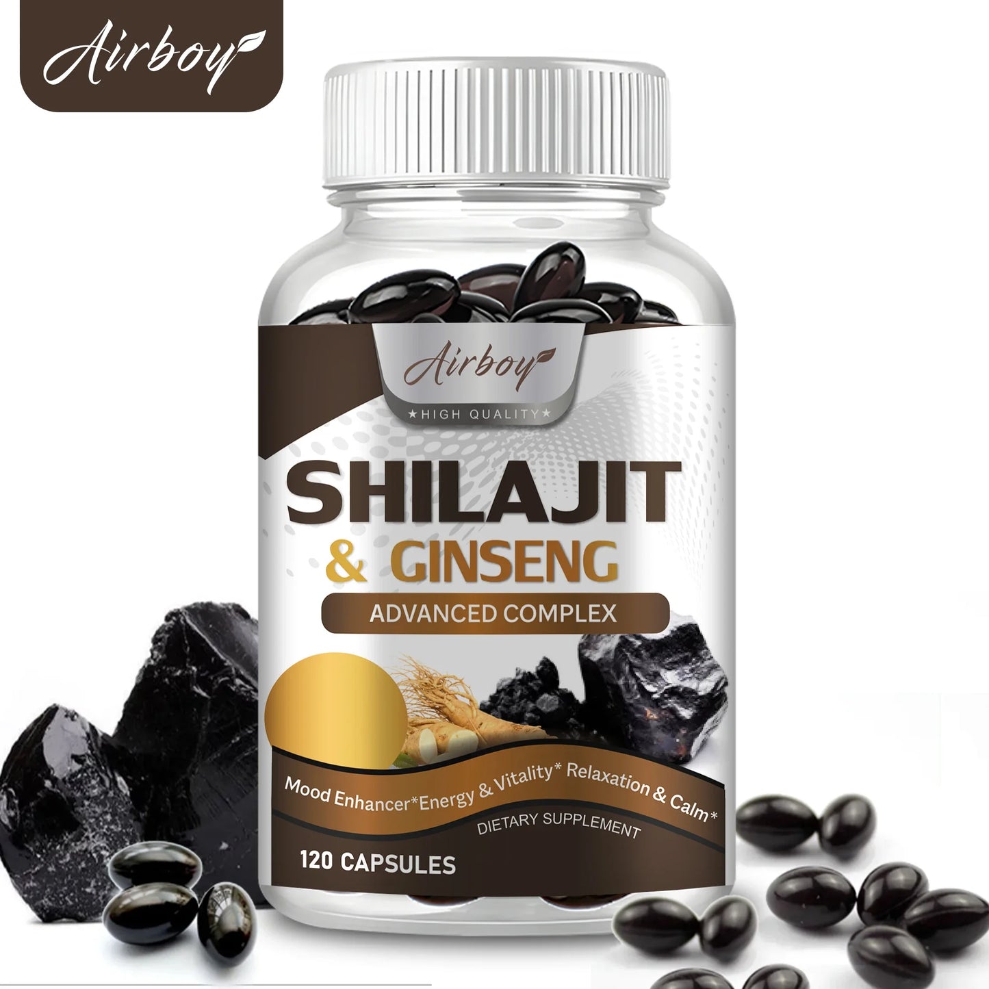 Airboy Shilajit and Ginseng Supplement for Energy and Immunity