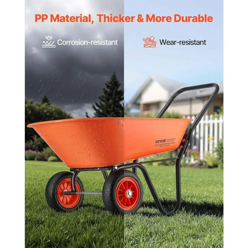 Garden Wheelbarrow With Dual Wheels Foldable Wagon 5 Cu Ft 397 Lb Capacity