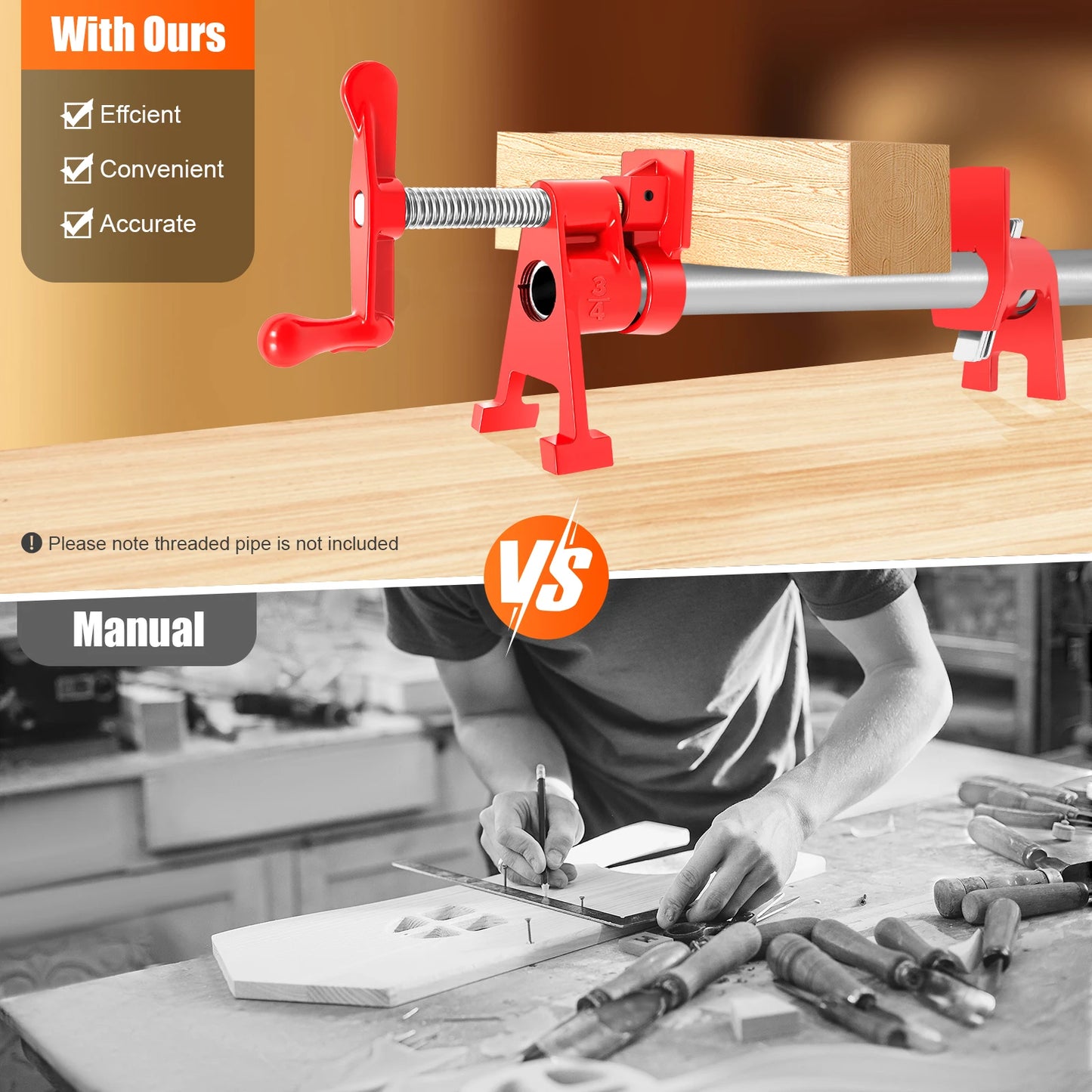 NONEDIY 4 Pack Wood Gluing Pipe Clamps Heavy Duty Pro