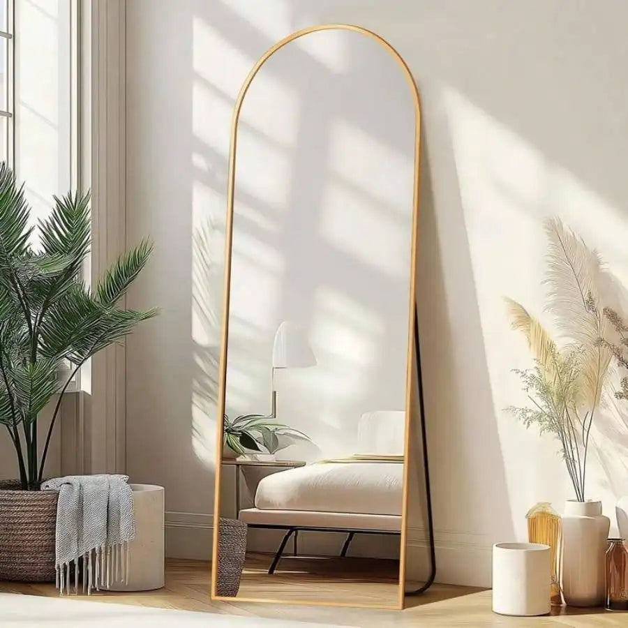 Arched Full Length Mirror Floor Mirror Wall Mounted Gold 59x16.2 Inch Elegant Home Decor Stylish Reflection