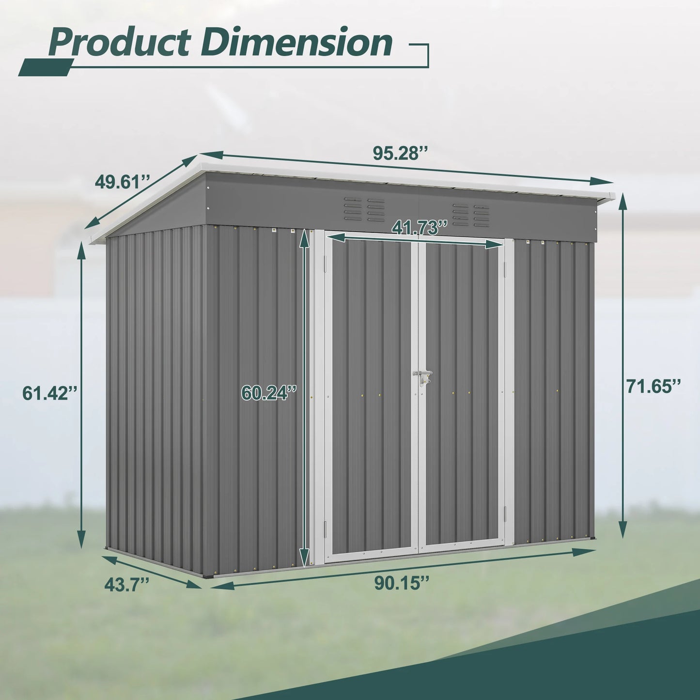 LZBEITEM Metal Outdoor Storage Shed Lean To With Lockable Door