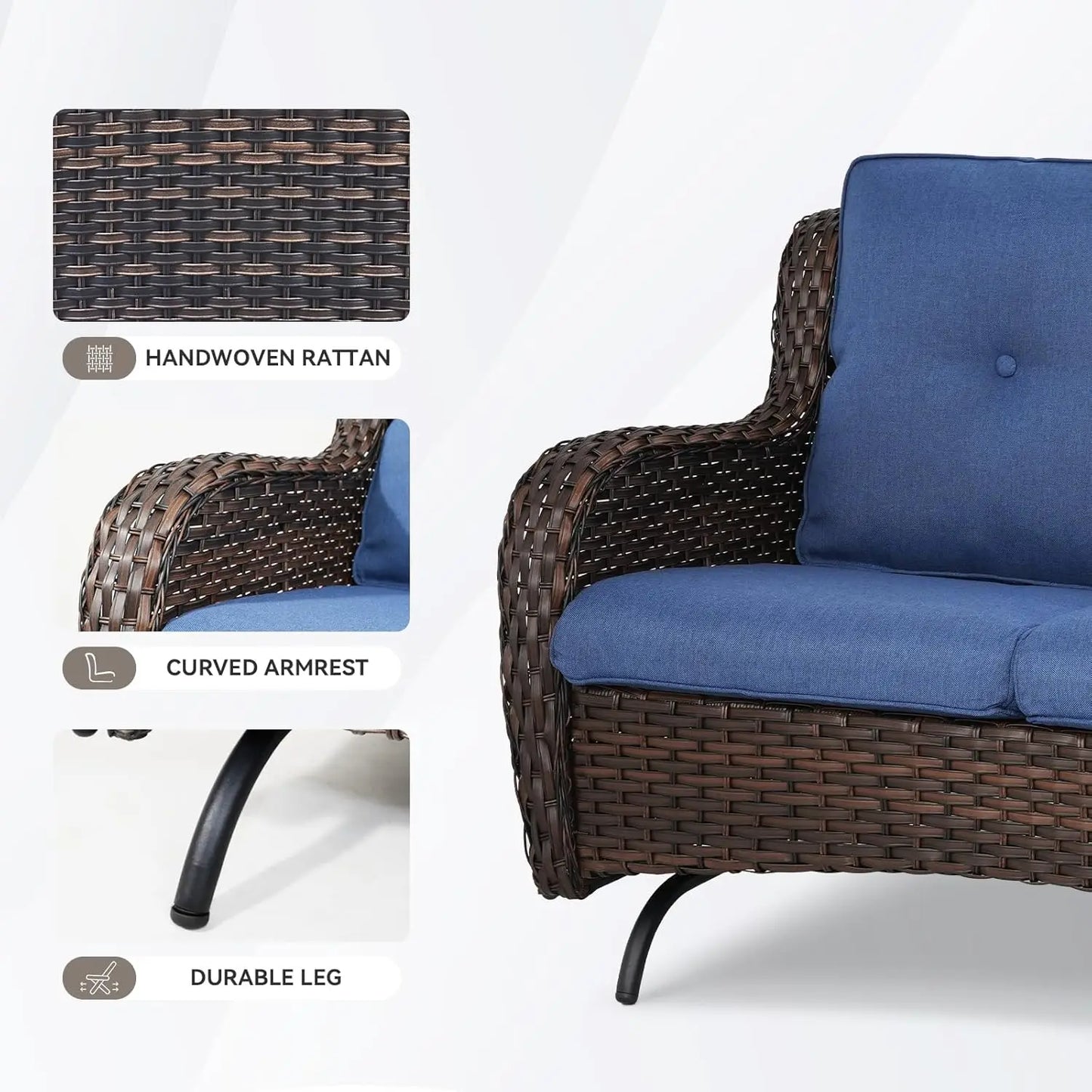 2 Seat Wicker Glider Loveseat Patio Garden Curved Armrests