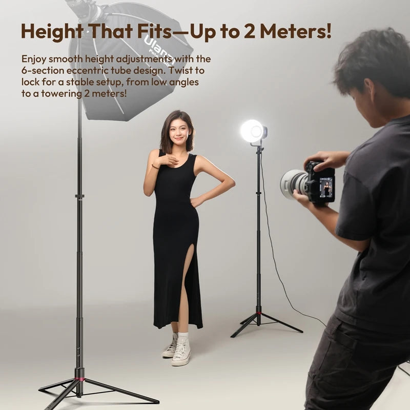 Ulanzi AT-05 2M Light Stand Tripod for 40W Pro 120W 200W Cob Light Panel Light Camera with 1/4" Screw for Photography Studio Kit
