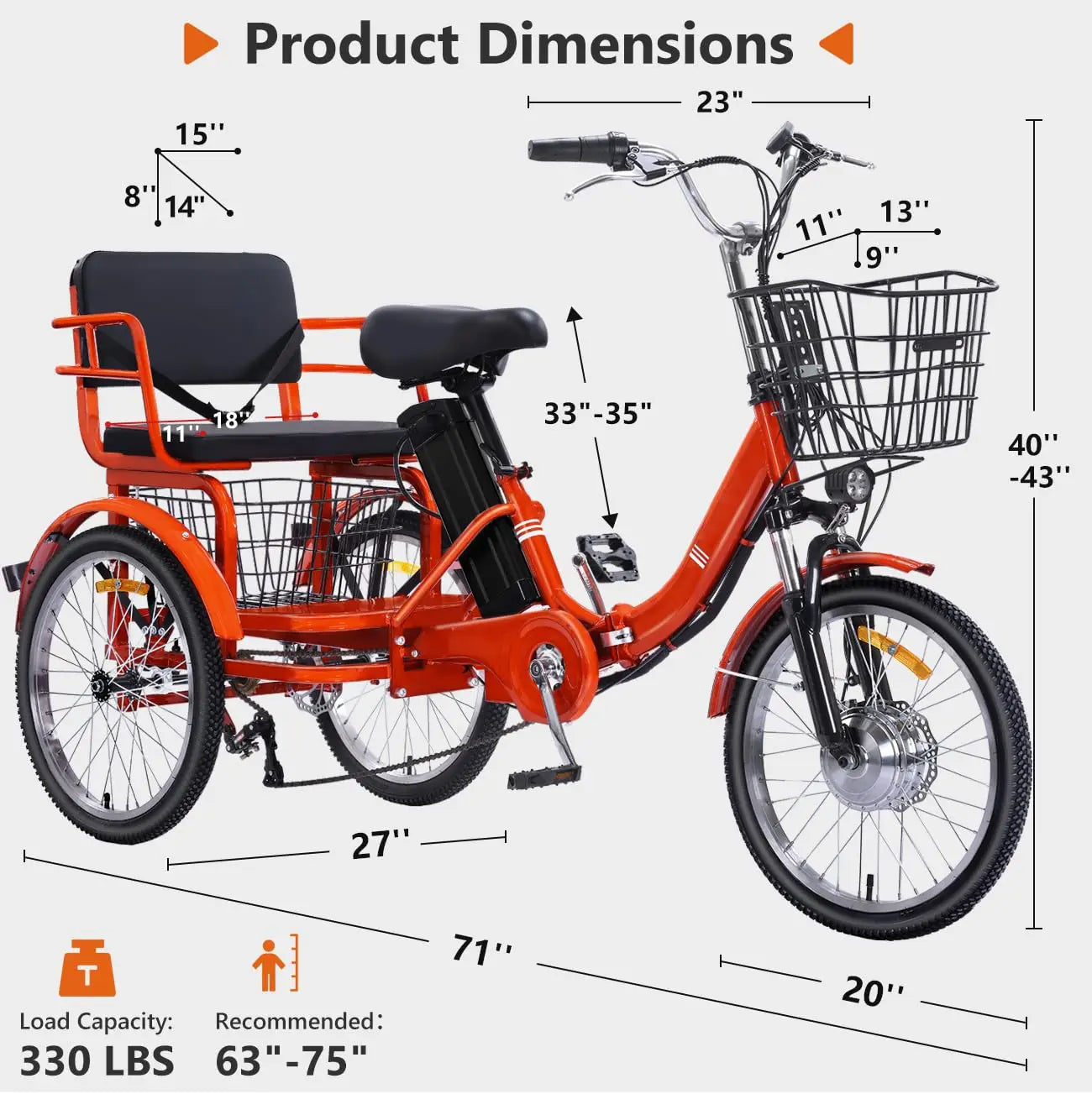 Folding 48V 13Ah Electric Tricycle for Adults With Passenger Seat