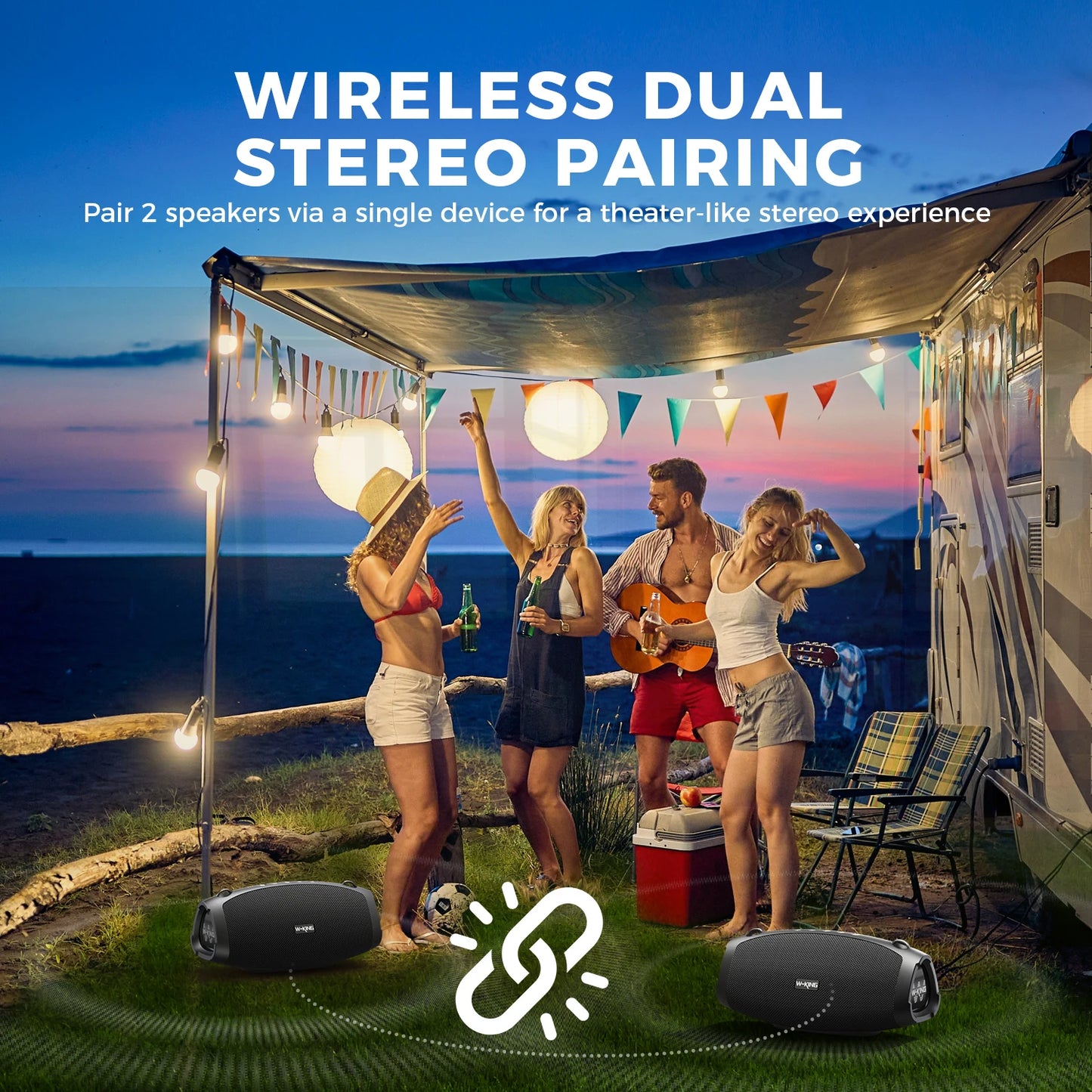 W-King 120W Peak Portable Bluetooth Speaker With Wireless Microphone