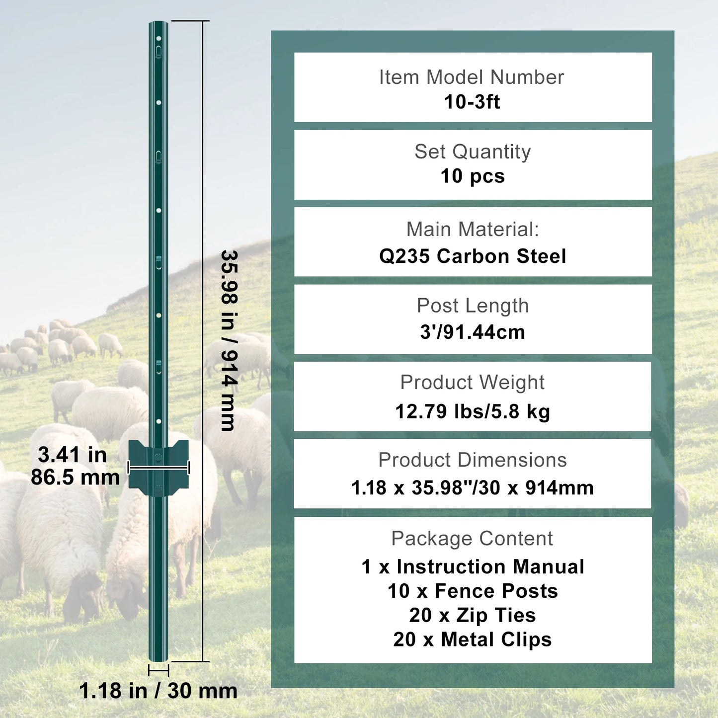 SucceBuy Heavy Duty Metal Fence Post T-Post For Garden Yard Fence
