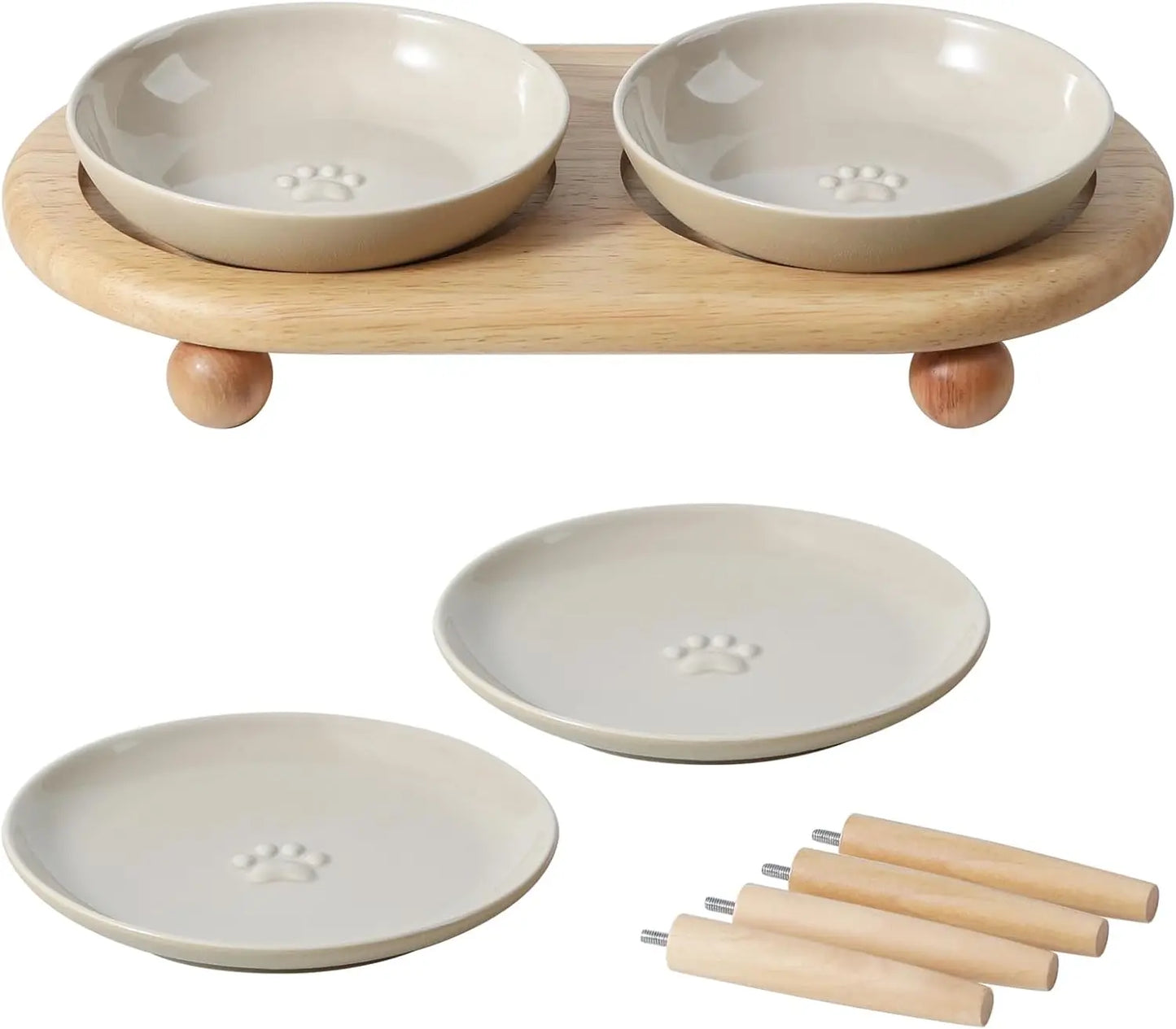 Raised Ceramic Cat Dishes 2-In-1 Food And Water Bowl Set