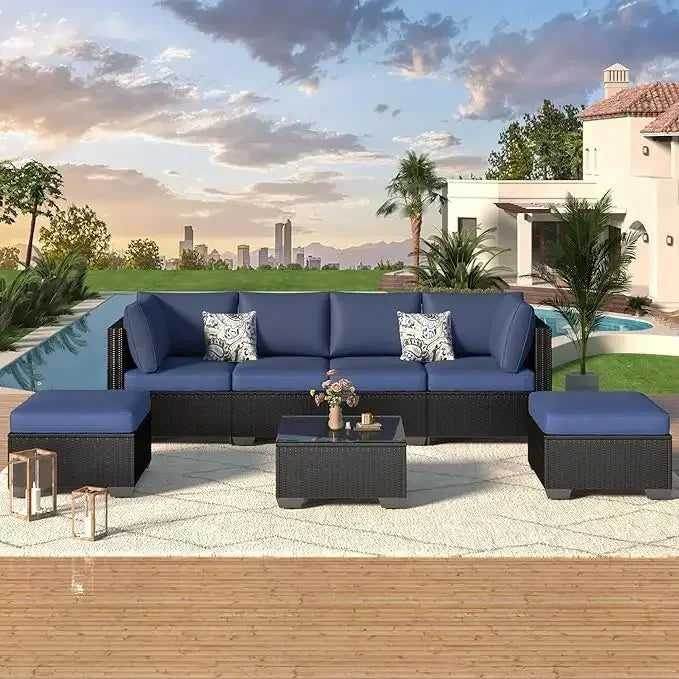 Outdoor PE Rattan Wicker Sectional Patio Furniture Set With Cushions