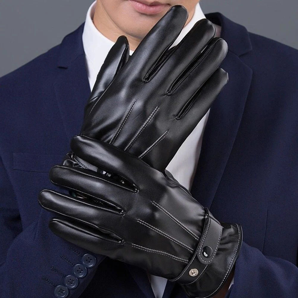 Shunmaii Men's Cycling Warm PU Leather Riding Gloves