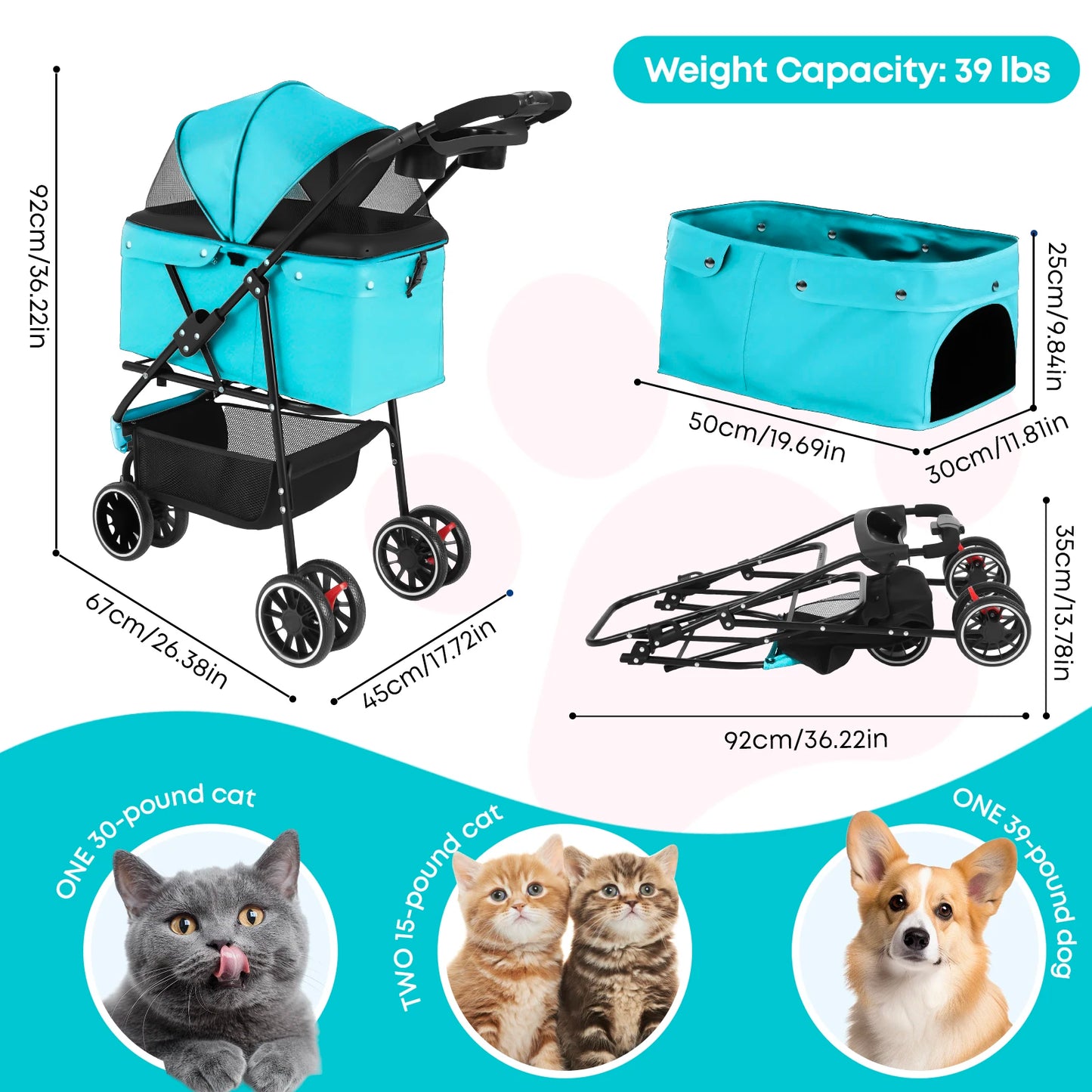 Chihuahua Dog Stroller Foldable With Universal Wheels For Travel